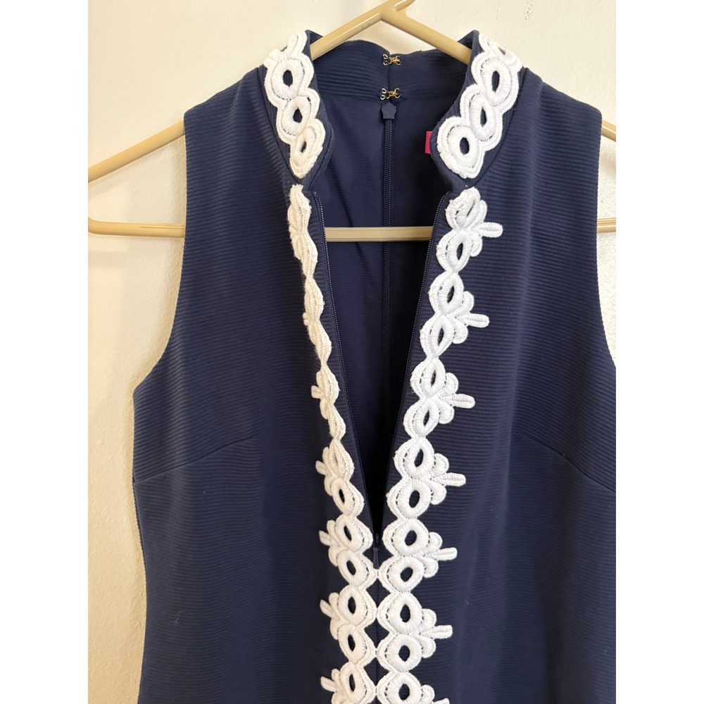 Lilly Pulitzer Callista Shift Dress Navy Blue Soutache Embroidery Knit XS - Picture 5 of 9